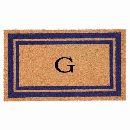 Monogram Door Mat, Natural, Dark Blue, 24 in W x 36 in L